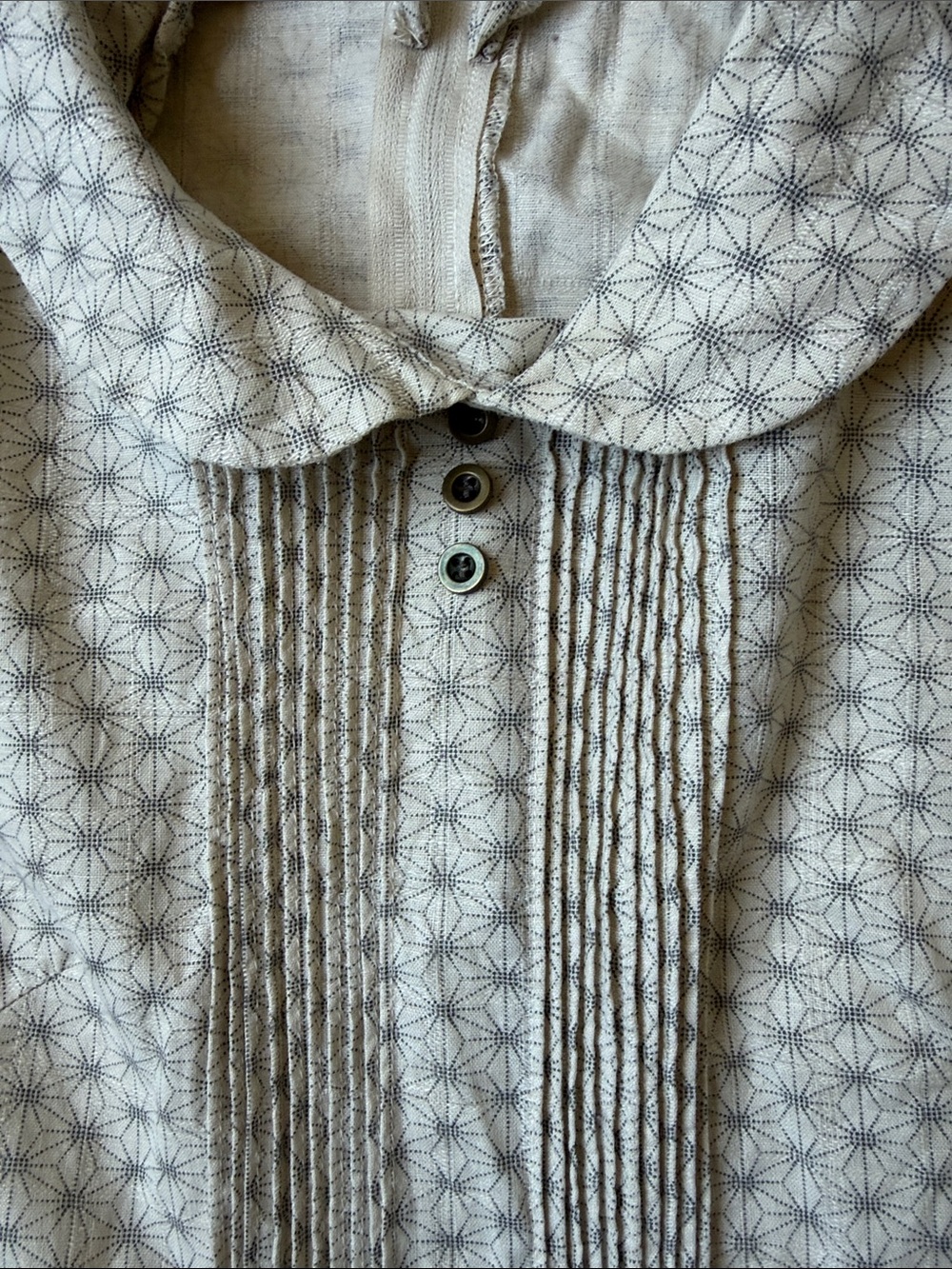 Cream Long-Sleeve Pleated Dress with Pintuck Front - Picture 3 of 6